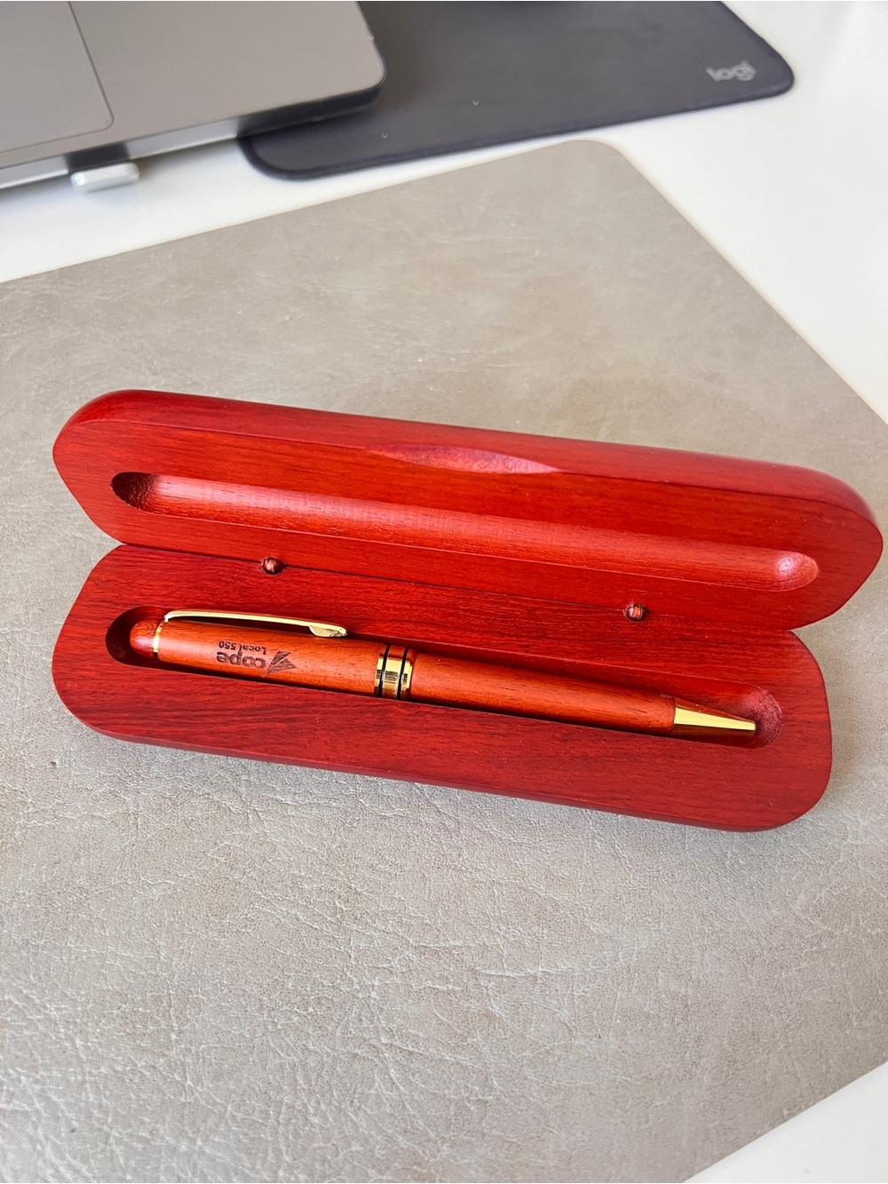 Red Wooden Pen with Gold Accents in Gift Case